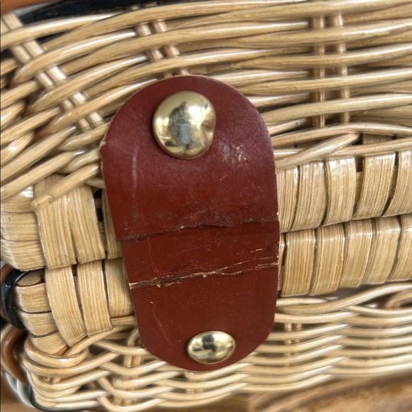 Vintage Brown and Tan Woven Wicker & Leather Handbag - Picture 6 of 12